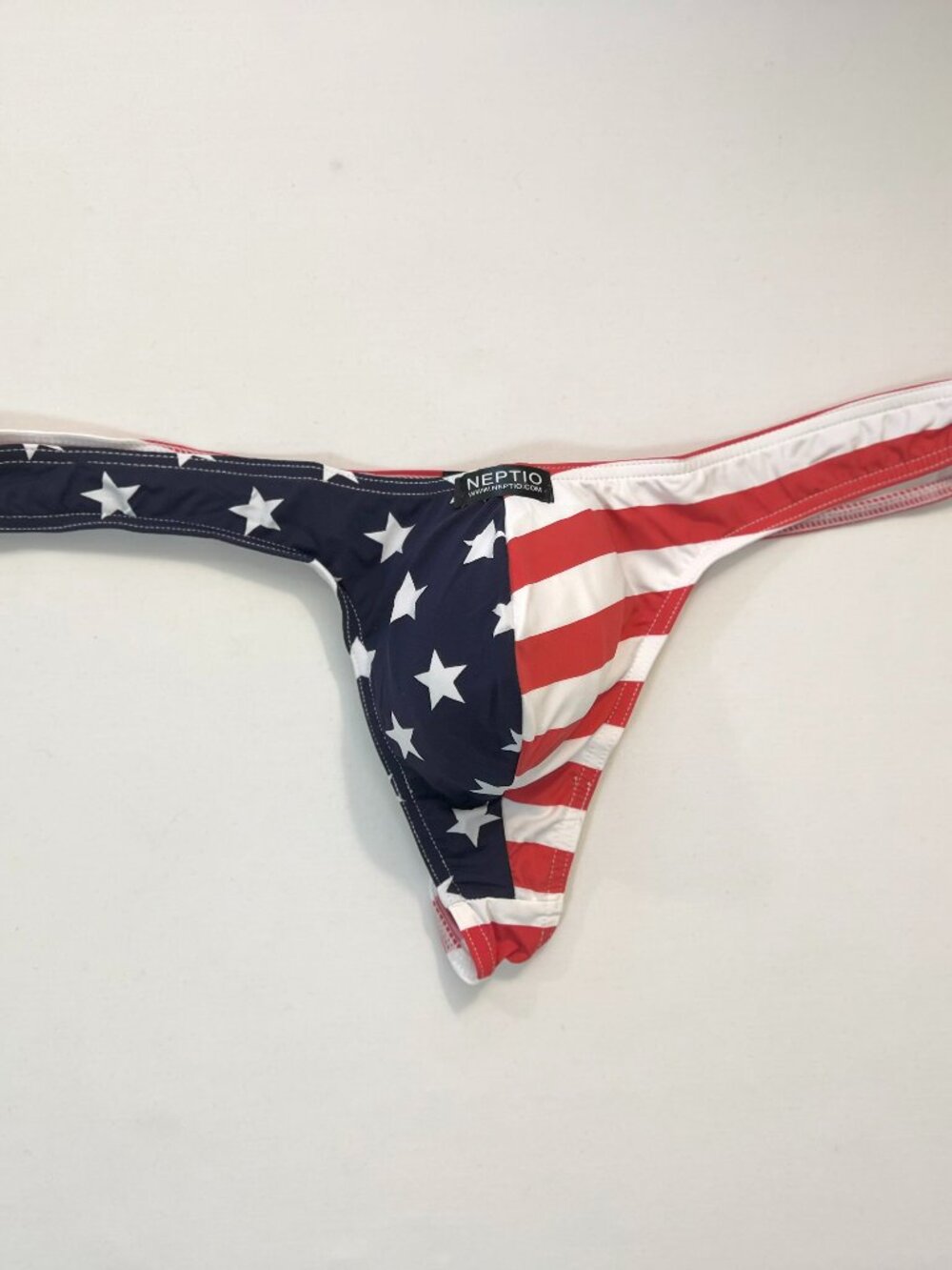 NEPITO Size M Patriotic Swim Thong featuring American Flag Stars + Stripes